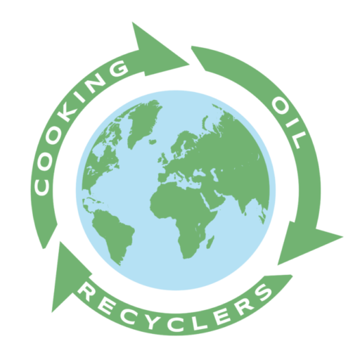 Used Cooking Oil Pickup & Collection 9 Cooking oil recycling logo featuring a globe surrounded by green circular arrows and the words “Cooking Oil Recyclers.”