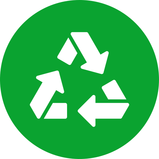 Green recycling symbol representing recycling and environmental sustainability.